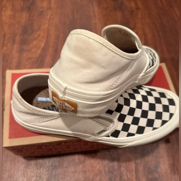 Vans Womens Slip-On Checkerboard Sneakers - Black and Cream - Picture 3 of 6